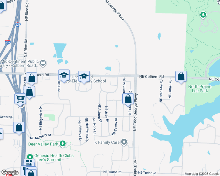 map of restaurants, bars, coffee shops, grocery stores, and more near 1804 Northeast Burgandy Circle in Lee's Summit
