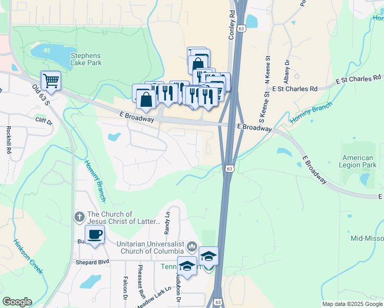 map of restaurants, bars, coffee shops, grocery stores, and more near 509 Columbia Drive in Columbia