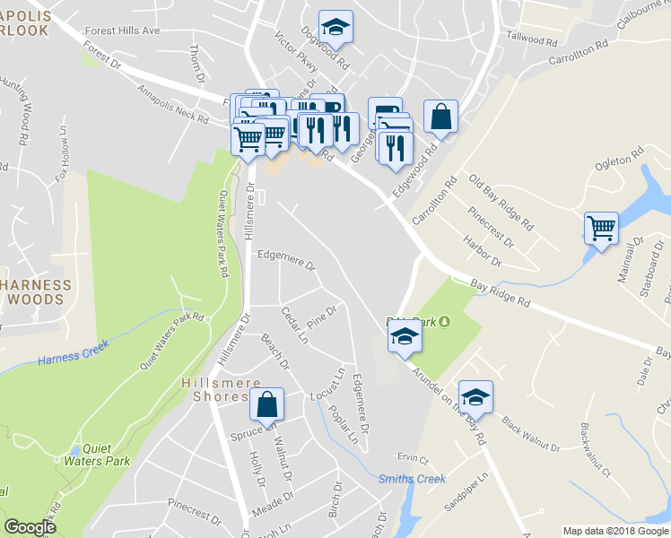 map of restaurants, bars, coffee shops, grocery stores, and more near 934 Old Annapolis Neck Road in Annapolis