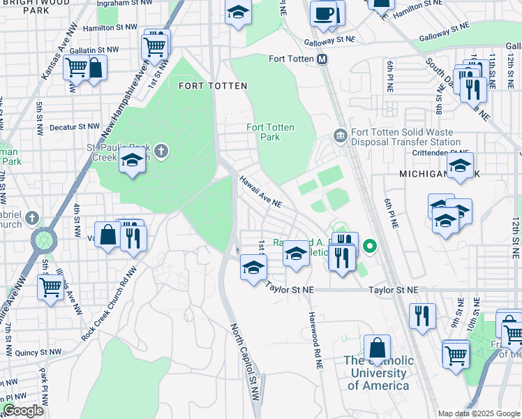 map of restaurants, bars, coffee shops, grocery stores, and more near 101 Independence Avenue Southeast in Washington