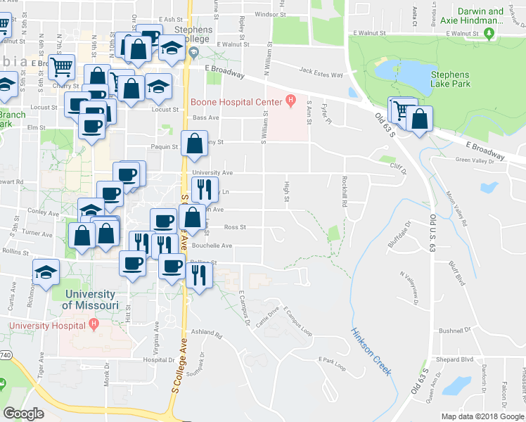 map of restaurants, bars, coffee shops, grocery stores, and more near 601 South William Street in Columbia