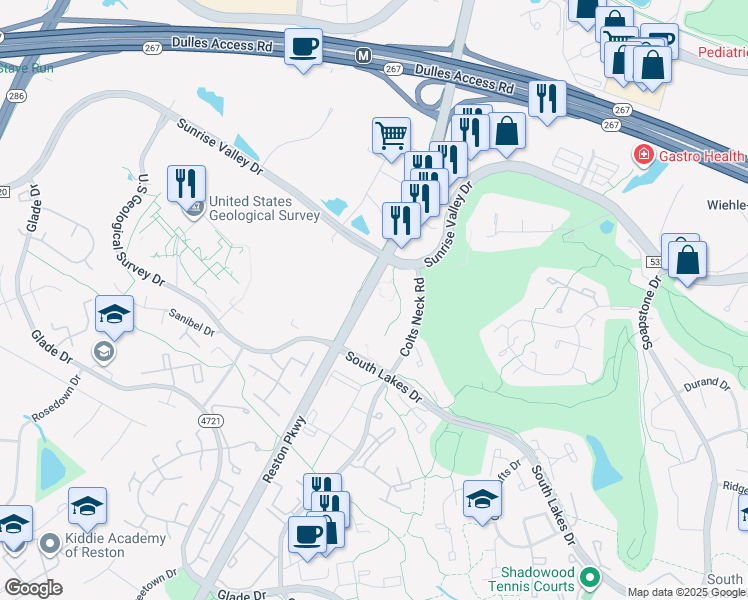 map of restaurants, bars, coffee shops, grocery stores, and more near 2064 Royal Fern Court in Reston