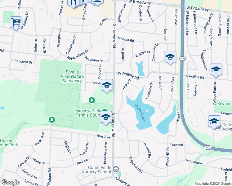 map of restaurants, bars, coffee shops, grocery stores, and more near 904 South Fairview Road in Columbia