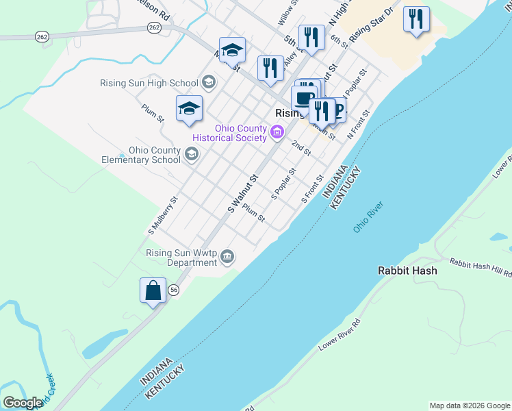 map of restaurants, bars, coffee shops, grocery stores, and more near 420 South Poplar Street in Rising Sun