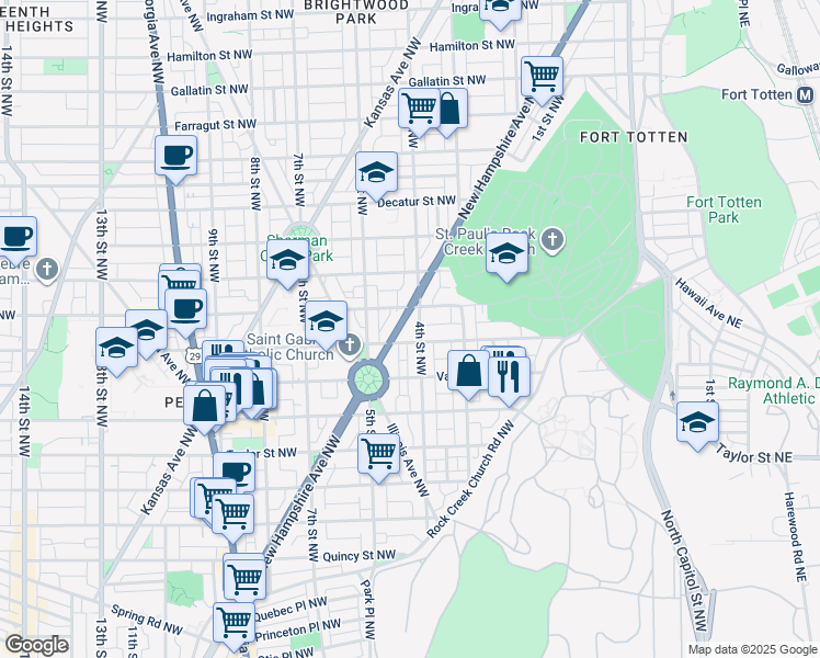 map of restaurants, bars, coffee shops, grocery stores, and more near 4419 New Hampshire Ave NW in Washington