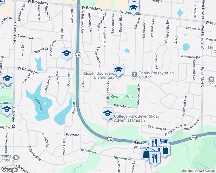 map of restaurants, bars, coffee shops, grocery stores, and more near 900 College Park Drive in Columbia