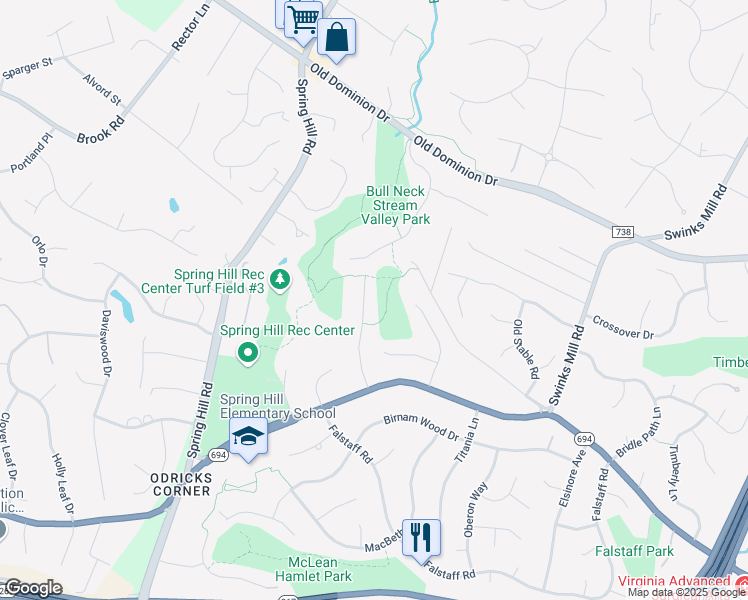 map of restaurants, bars, coffee shops, grocery stores, and more near 1197 Winter Hunt Road in McLean