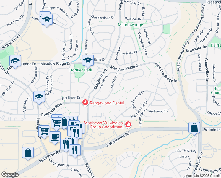 map of restaurants, bars, coffee shops, grocery stores, and more near 7750 Montane Drive in Colorado Springs