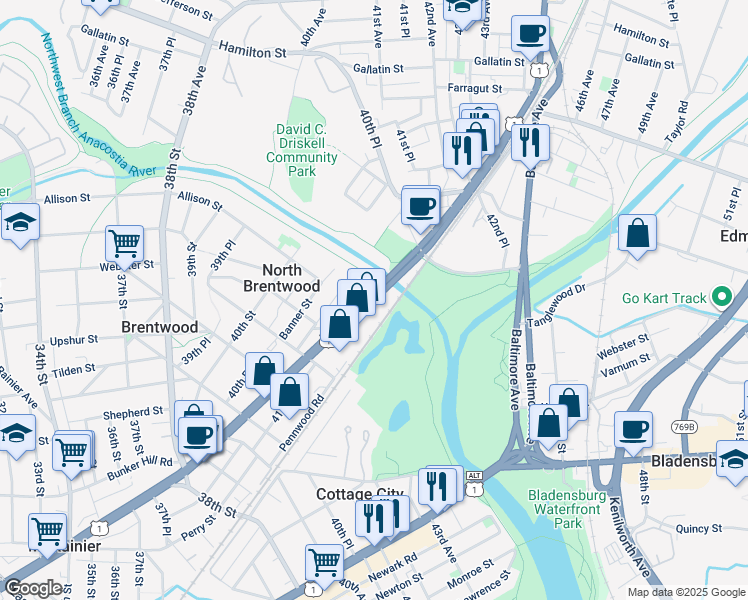 map of restaurants, bars, coffee shops, grocery stores, and more near in 