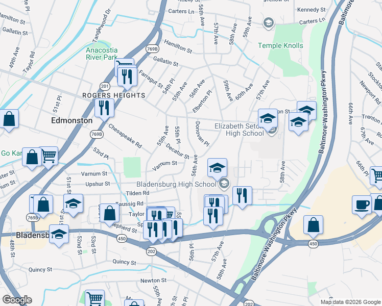 map of restaurants, bars, coffee shops, grocery stores, and more near 101 Independence Avenue Southeast in Washington