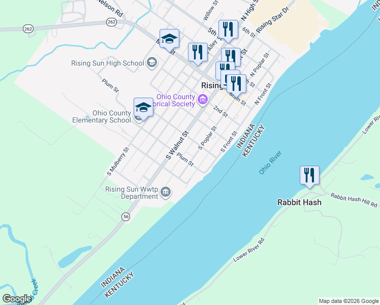 map of restaurants, bars, coffee shops, grocery stores, and more near 420 South Poplar Street in Rising Sun