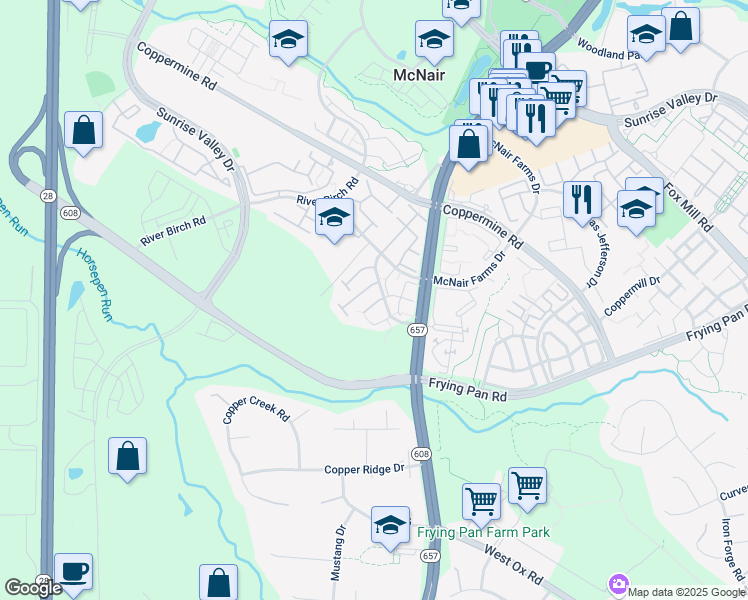 map of restaurants, bars, coffee shops, grocery stores, and more near 13606 Red Squirrel Way in Herndon