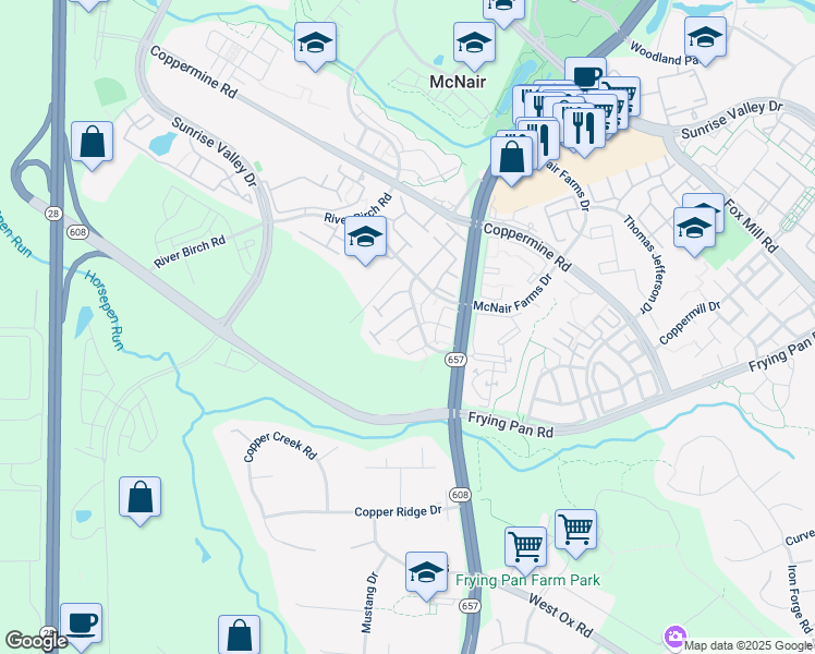 map of restaurants, bars, coffee shops, grocery stores, and more near 13606 Red Squirrel Way in Herndon
