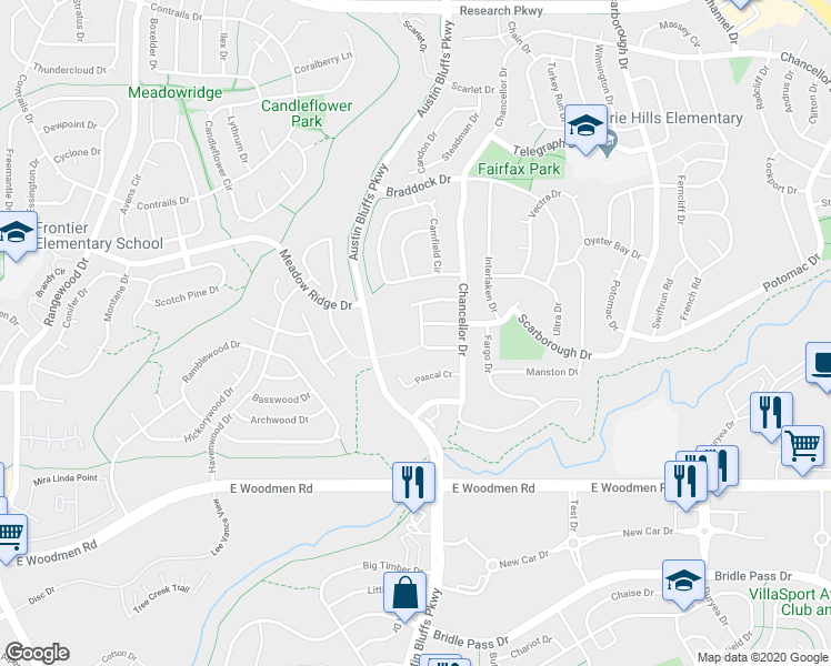 map of restaurants, bars, coffee shops, grocery stores, and more near 4640 Falls Church Road in Colorado Springs