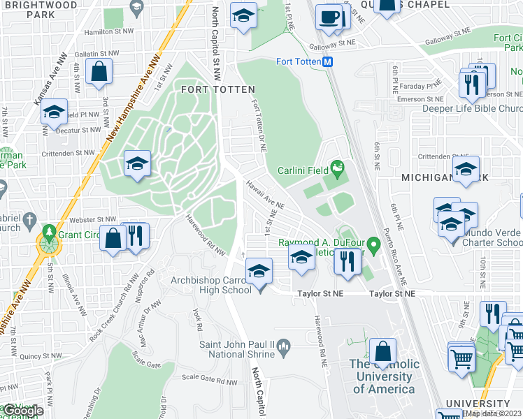 map of restaurants, bars, coffee shops, grocery stores, and more near 101 Independence Avenue Southeast in Washington