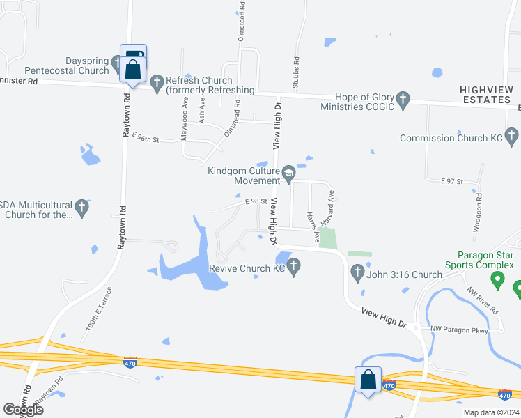 map of restaurants, bars, coffee shops, grocery stores, and more near 9803 Hedges Avenue in Kansas City