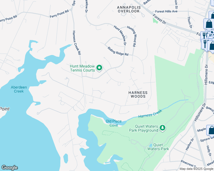 map of restaurants, bars, coffee shops, grocery stores, and more near 8 Somerset Court in Annapolis