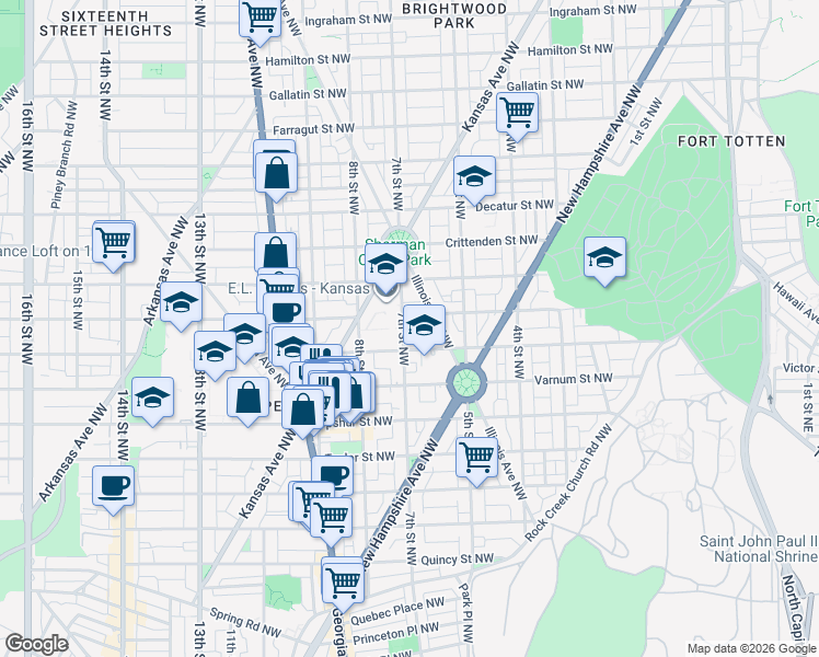 map of restaurants, bars, coffee shops, grocery stores, and more near 101 Independence Avenue Southeast in Washington