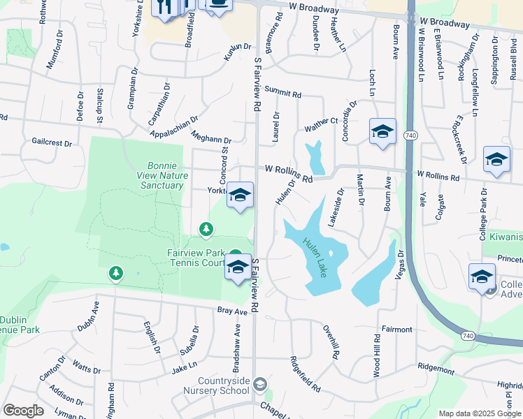 map of restaurants, bars, coffee shops, grocery stores, and more near 904 South Fairview Road in Columbia