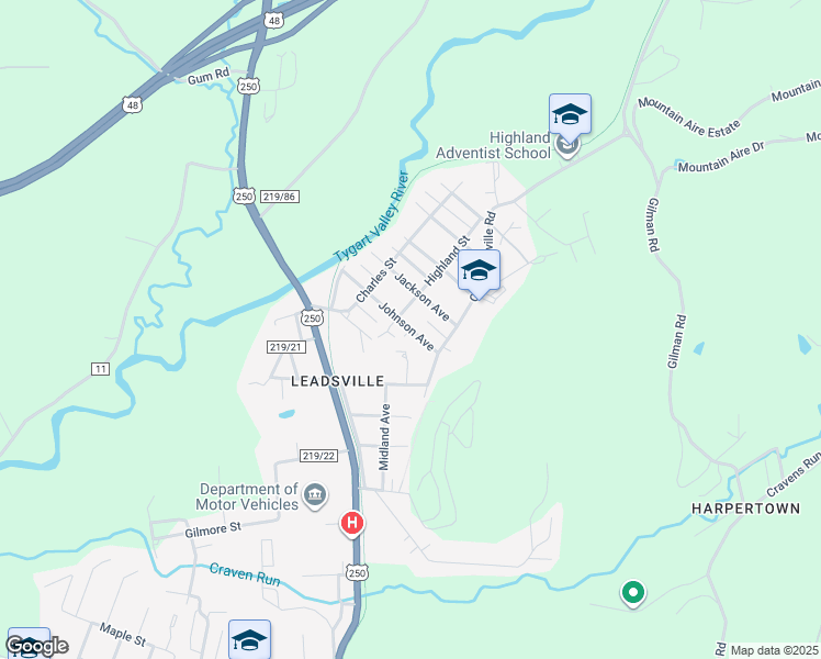 map of restaurants, bars, coffee shops, grocery stores, and more near 201 Johnson Avenue in Elkins