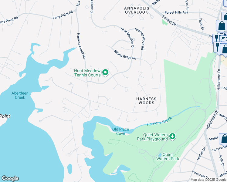 map of restaurants, bars, coffee shops, grocery stores, and more near 8 Somerset Court in Annapolis