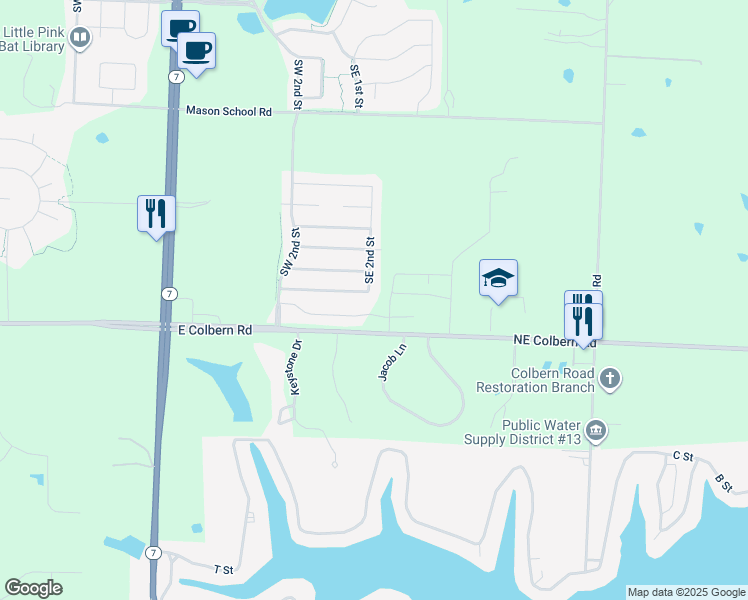 map of restaurants, bars, coffee shops, grocery stores, and more near 148 Southeast Rock Garden Lane in Blue Springs