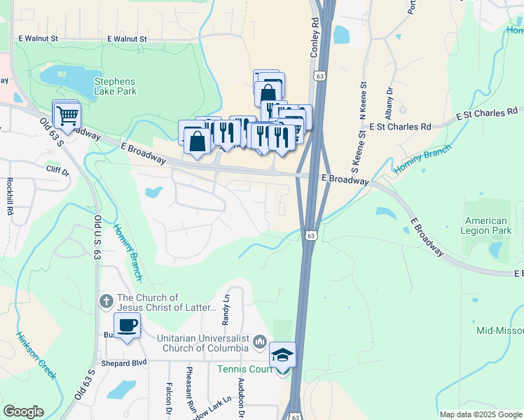 map of restaurants, bars, coffee shops, grocery stores, and more near 507 Columbia Drive in Columbia