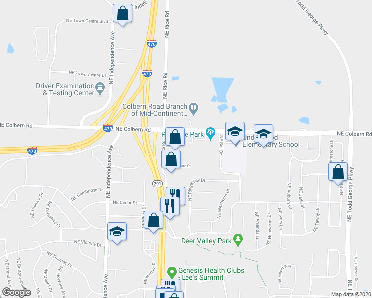 map of restaurants, bars, coffee shops, grocery stores, and more near 913 Northeast Colbern Road in Lee's Summit
