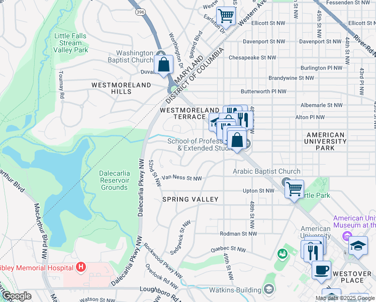 map of restaurants, bars, coffee shops, grocery stores, and more near 5109 Warren Place Northwest in Washington