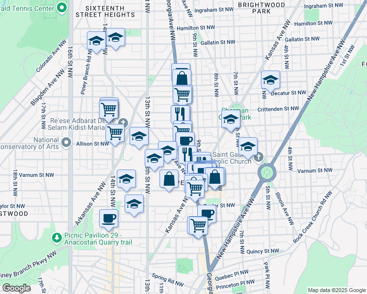 map of restaurants, bars, coffee shops, grocery stores, and more near 101 Independence Avenue Southeast in Washington