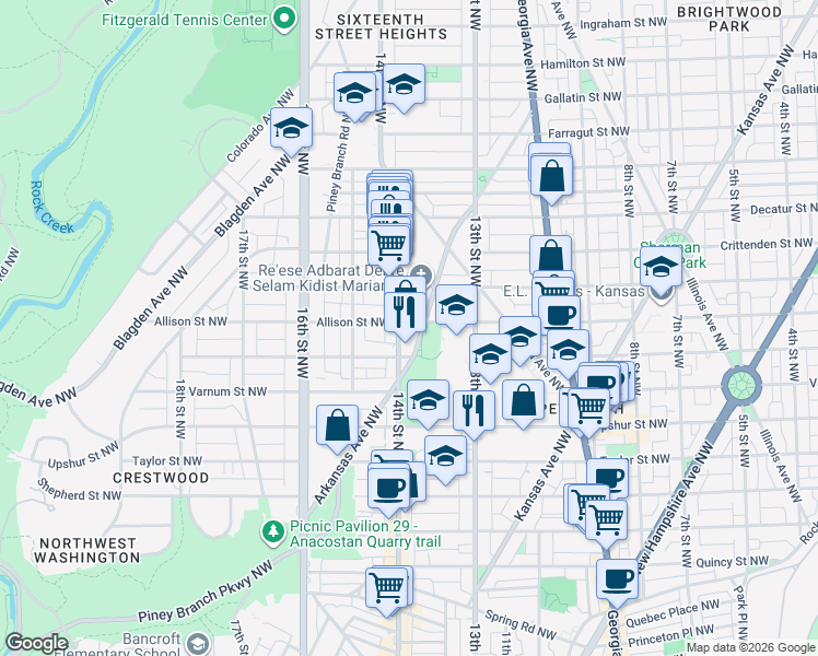 map of restaurants, bars, coffee shops, grocery stores, and more near 101 Independence Avenue Southeast in Washington