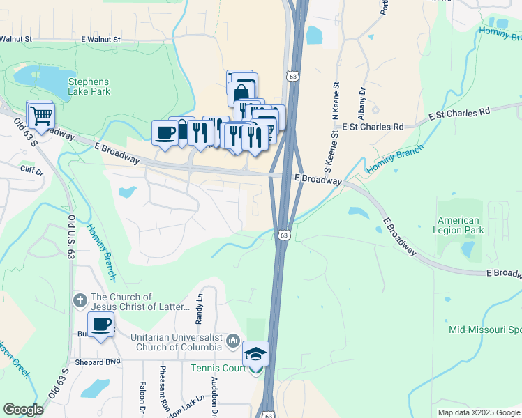 map of restaurants, bars, coffee shops, grocery stores, and more near 2808 Jacobs Place in Columbia