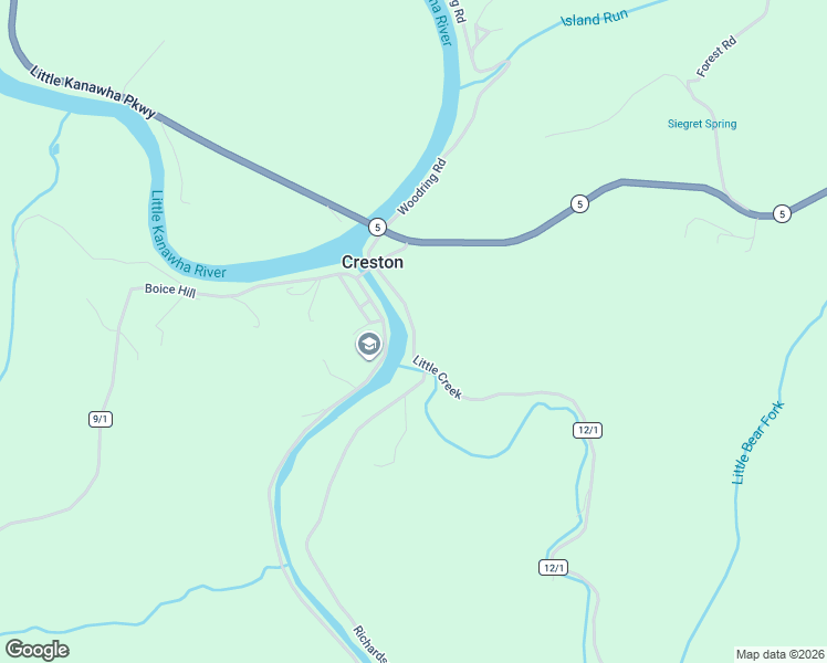 map of restaurants, bars, coffee shops, grocery stores, and more near Little Creek in Creston