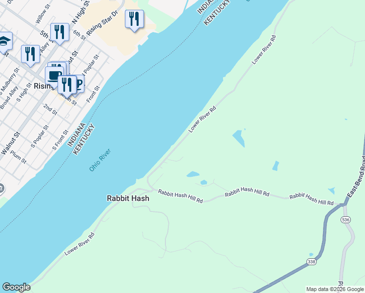 map of restaurants, bars, coffee shops, grocery stores, and more near 9692 Lower River Road in Burlington