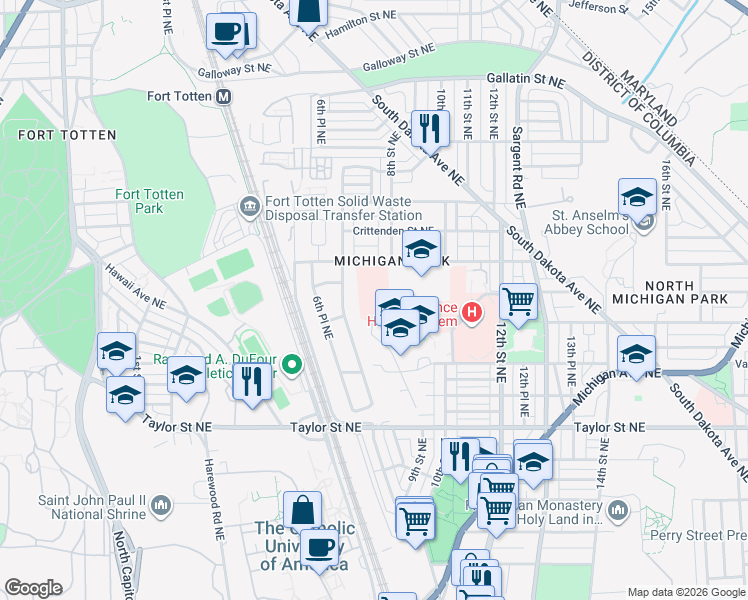 map of restaurants, bars, coffee shops, grocery stores, and more near 101 Independence Avenue Southeast in Washington