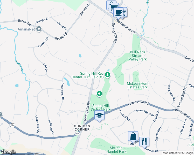 map of restaurants, bars, coffee shops, grocery stores, and more near 1208 Chadsworth Court in McLean