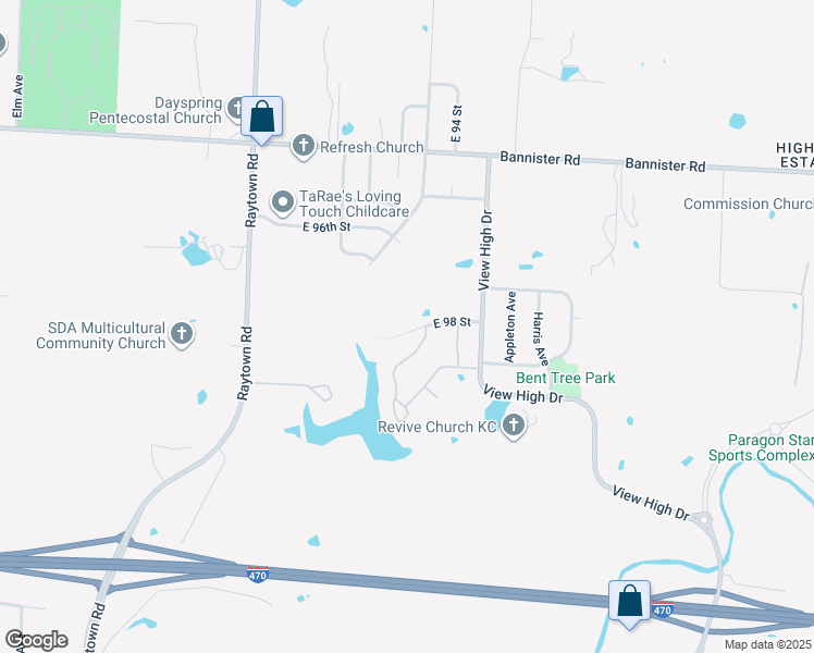 map of restaurants, bars, coffee shops, grocery stores, and more near 9803 Willow Avenue in Kansas City