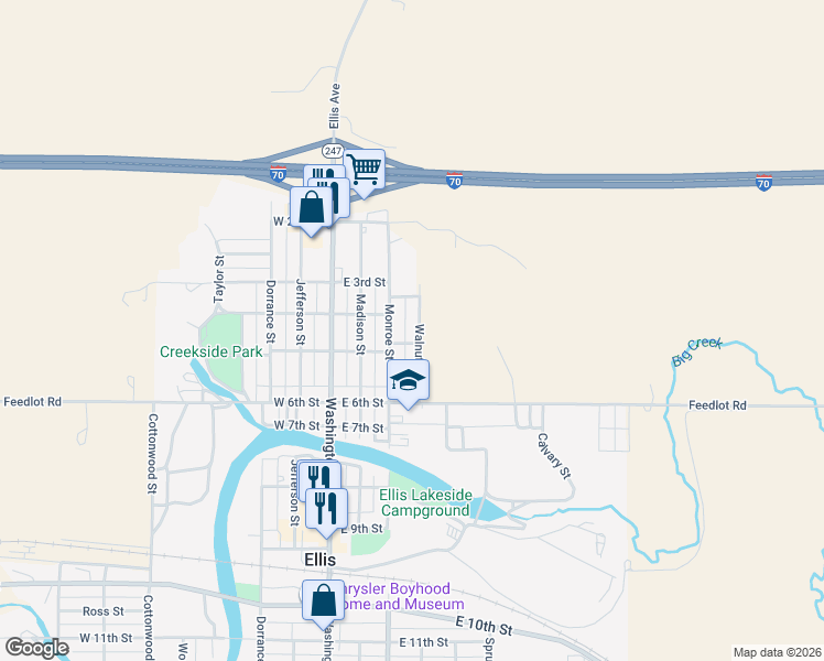 map of restaurants, bars, coffee shops, grocery stores, and more near 501-573 Walnut Street in Ellis