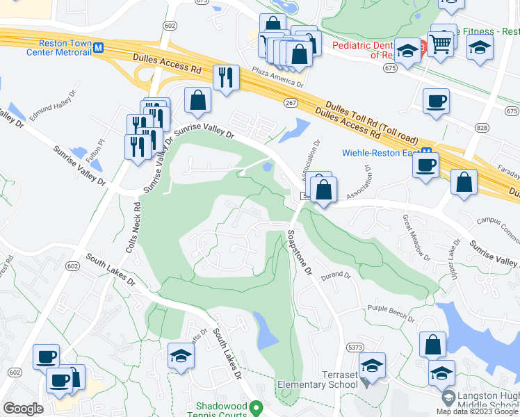 map of restaurants, bars, coffee shops, grocery stores, and more near 11616 Newbridge Court in Reston