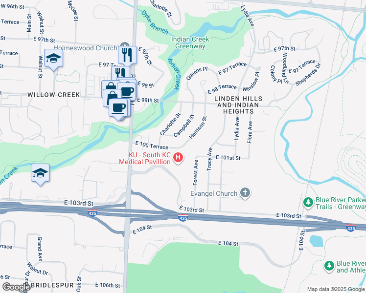 map of restaurants, bars, coffee shops, grocery stores, and more near in Kansas City