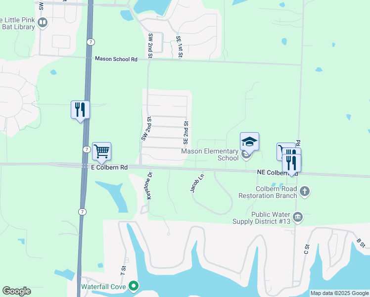 map of restaurants, bars, coffee shops, grocery stores, and more near 321 Southeast Rock Garden Lane in Blue Springs