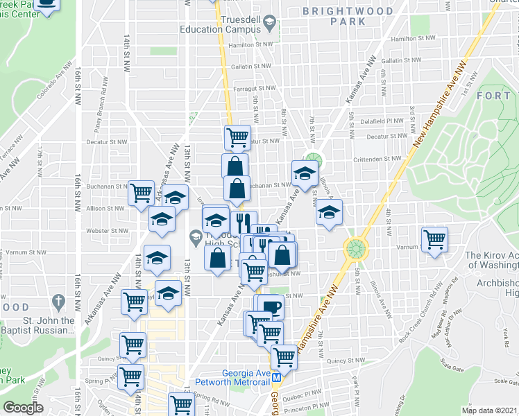 map of restaurants, bars, coffee shops, grocery stores, and more near 9th Street Northwest & Allison Street Northwest in Washington