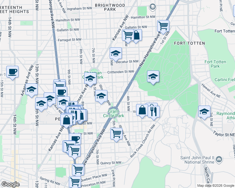 map of restaurants, bars, coffee shops, grocery stores, and more near 101 Independence Avenue Southeast in Washington