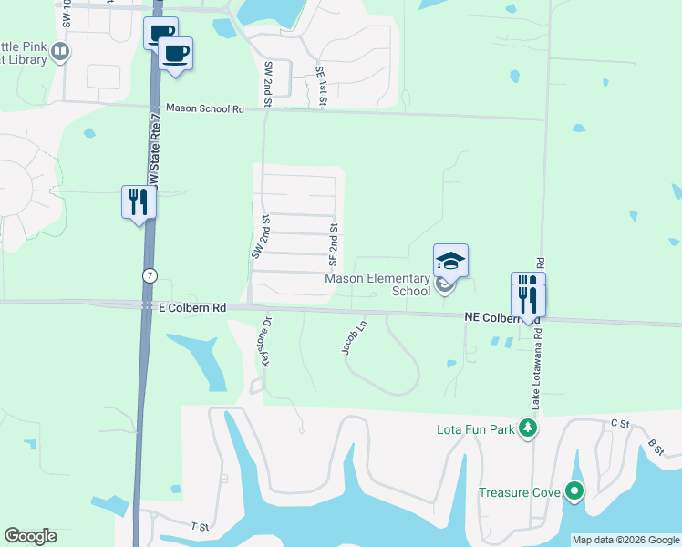 map of restaurants, bars, coffee shops, grocery stores, and more near 9457 Southeast 3rd Street in Blue Springs