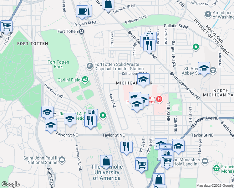 map of restaurants, bars, coffee shops, grocery stores, and more near 101 Independence Avenue Southeast in Washington