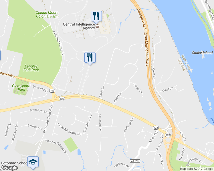 map of restaurants, bars, coffee shops, grocery stores, and more near 6041 Crimson Court in McLean