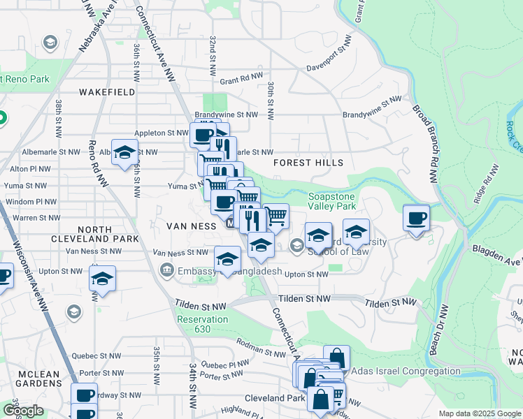 map of restaurants, bars, coffee shops, grocery stores, and more near in Washington