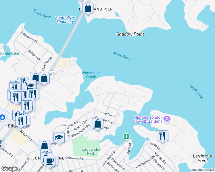 map of restaurants, bars, coffee shops, grocery stores, and more near 310 S River Landing Rd in Mayo