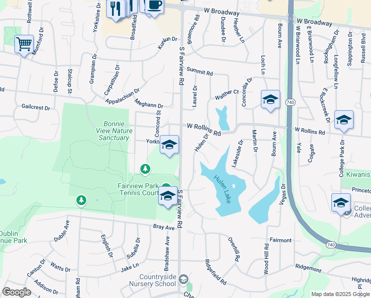 map of restaurants, bars, coffee shops, grocery stores, and more near 904 South Fairview Road in Columbia