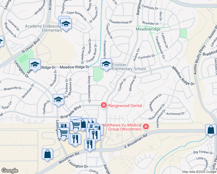 map of restaurants, bars, coffee shops, grocery stores, and more near 3740 Deep Haven Drive in Colorado Springs